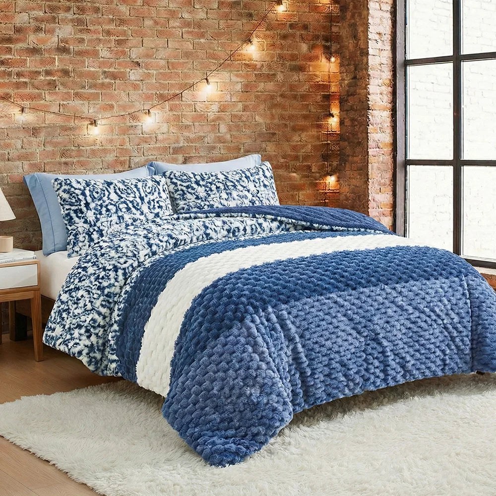3 Pcs Luxury Faux Fur Rabbit Comforter Set