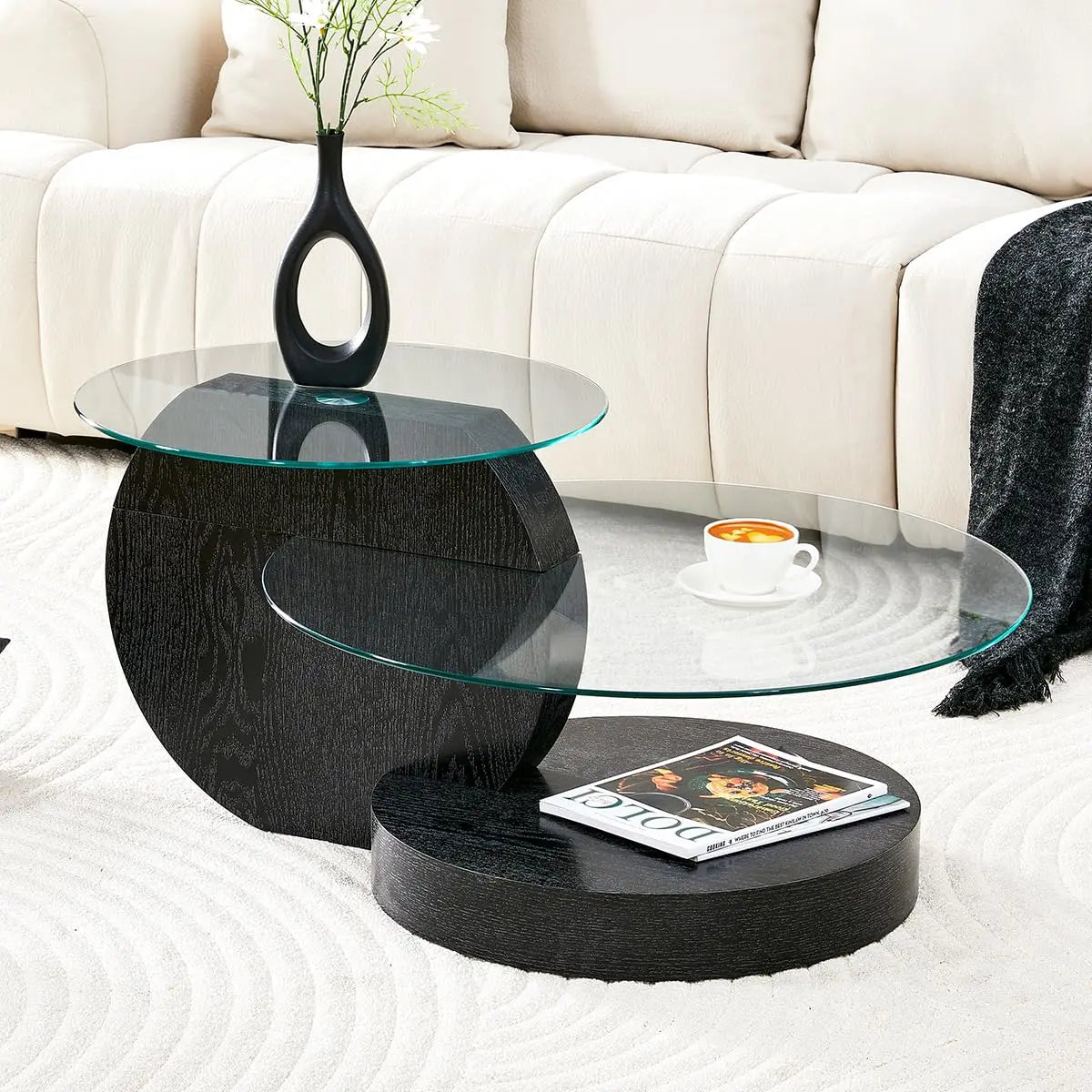 42" 3-Tier Round Glass Coffee Table