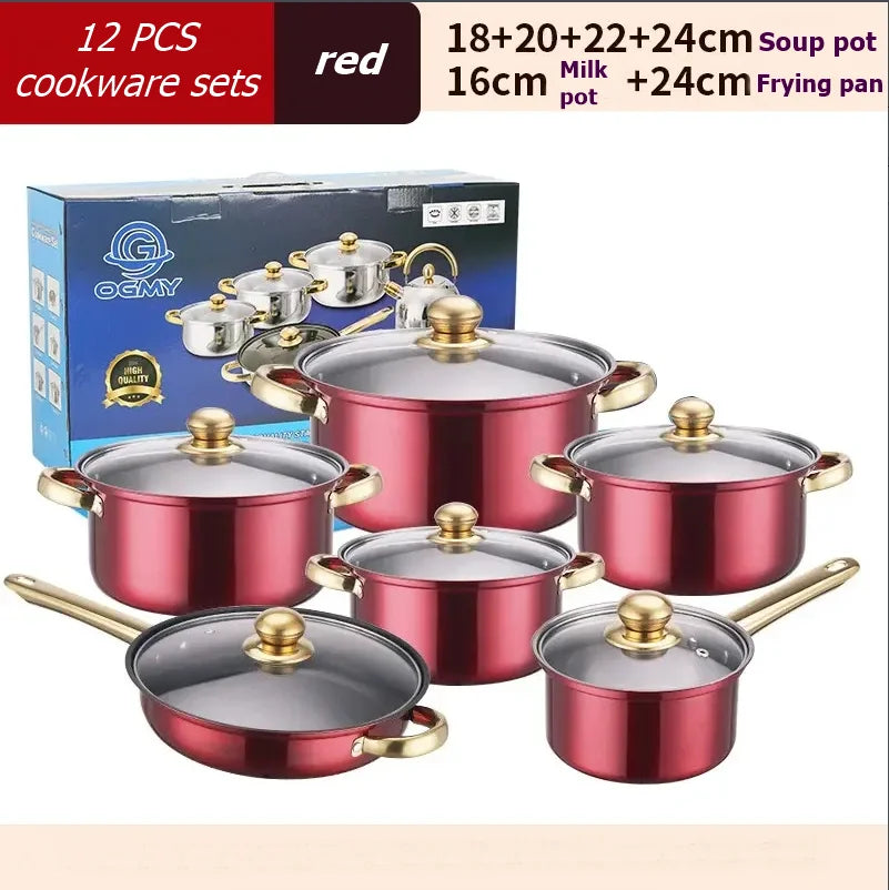 12PCS Of Stainless Steel Colored Cookware Set