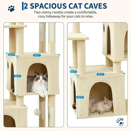 Large Cat Tree Tower with 7 Scratching Posts & 2 Cat Condos