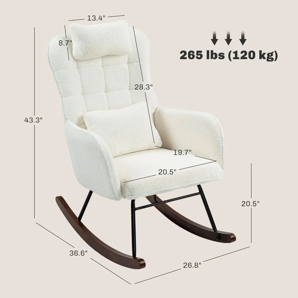 Rocking Chair With Headrest And Lumber Pillow