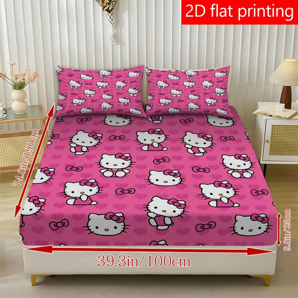 3pcs Pink Hello Kitty Heart Pattern Bed Set