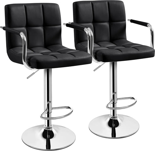 Bar Stools Set 2, Leather Adjustable Swivel