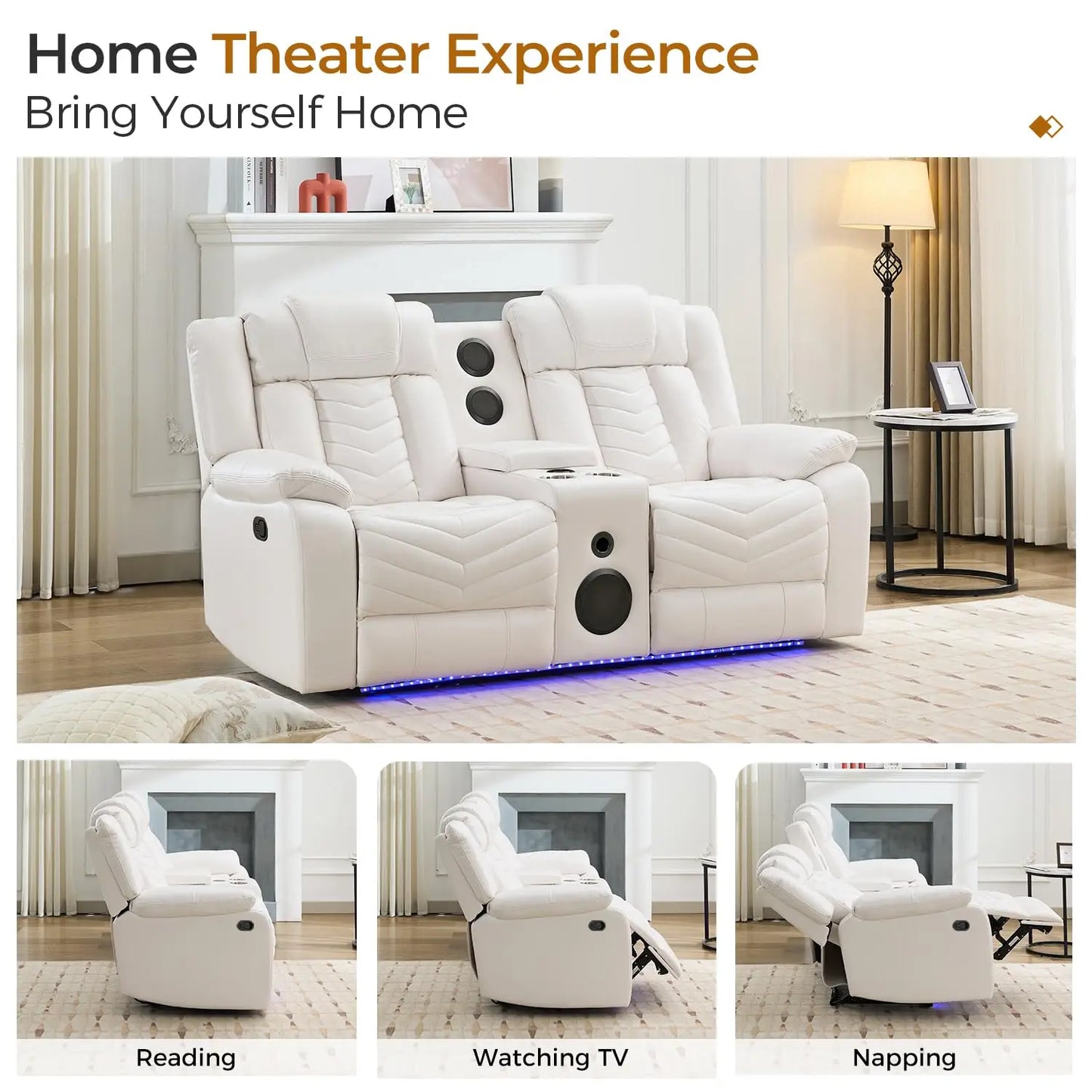 TODRANI Manual Recliner Loveseat with Bass Speaker