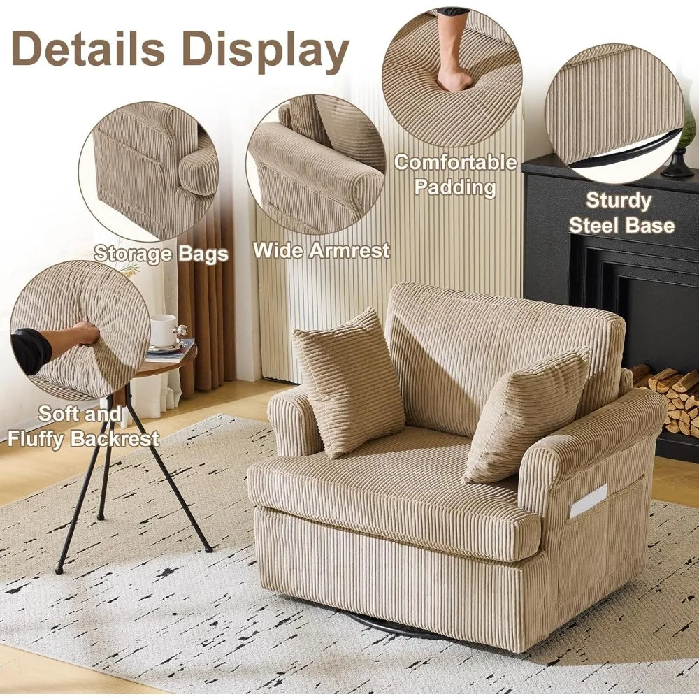 Swivel Accent Chair ,Oversized Seat Armchair W/2 Pillows