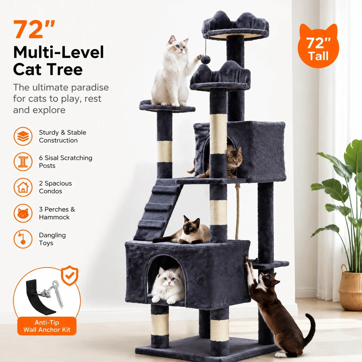 72" Cat Tree for Large Cats