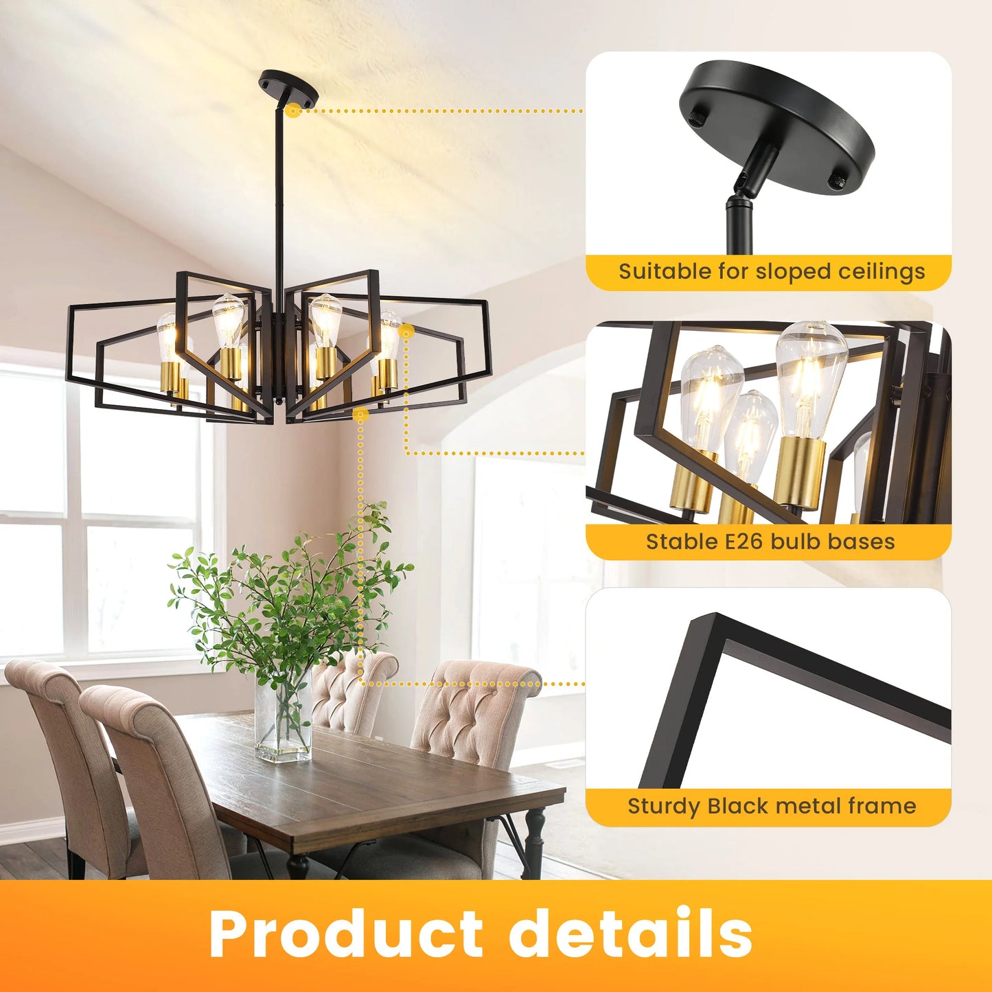 Modern 8-Light Geometric Chandelier Adjustable Height