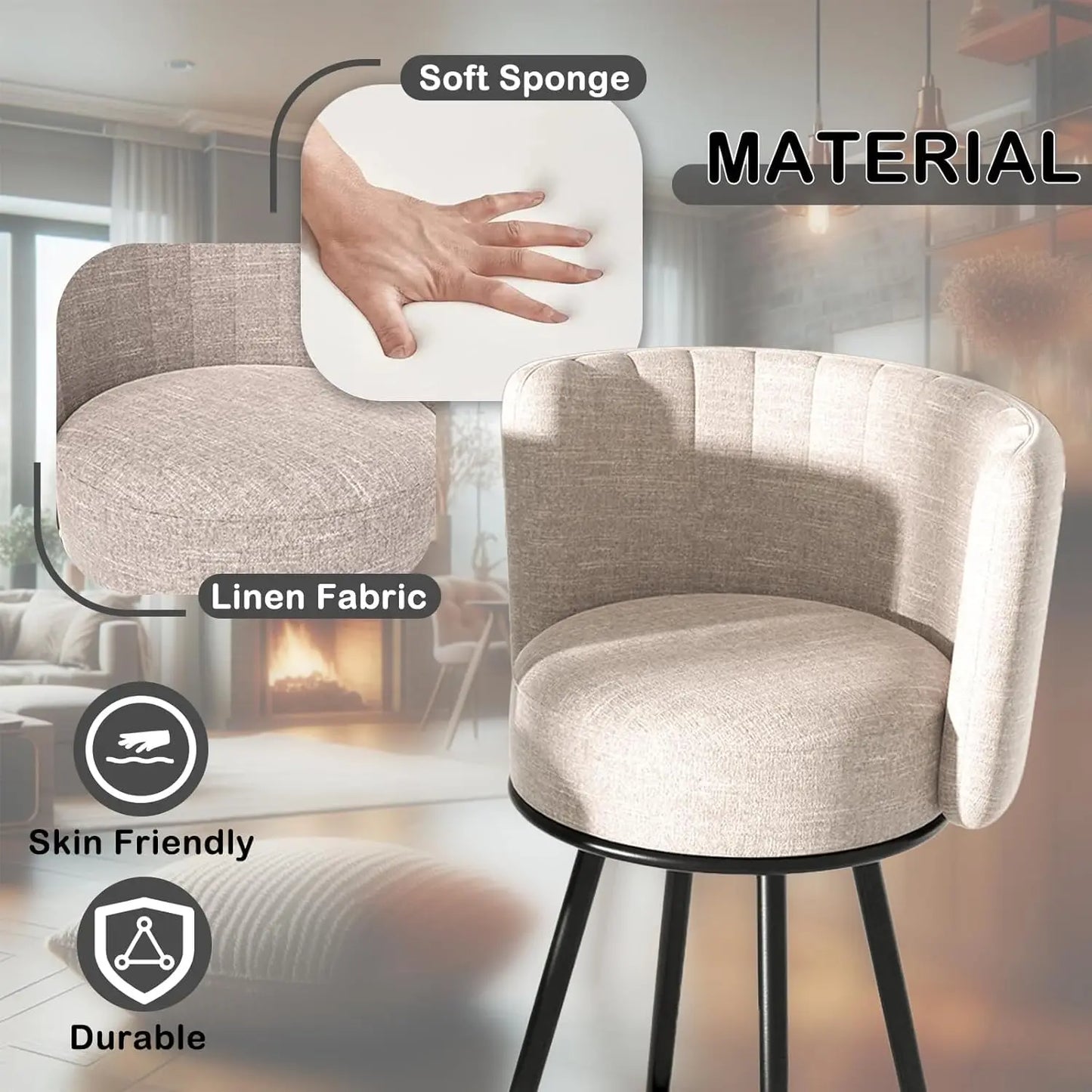 Bar Stools Set of 4, 27" Tufted Modern Counter Height Bar Stools
