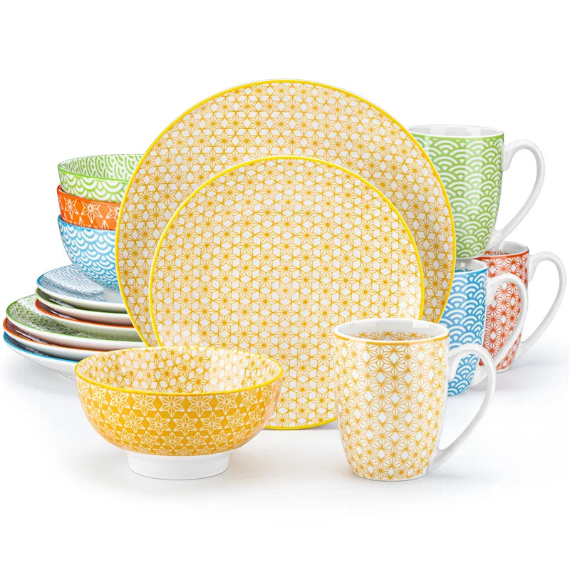 16Pieces Porcelain Multi-Color Dinnerware Set