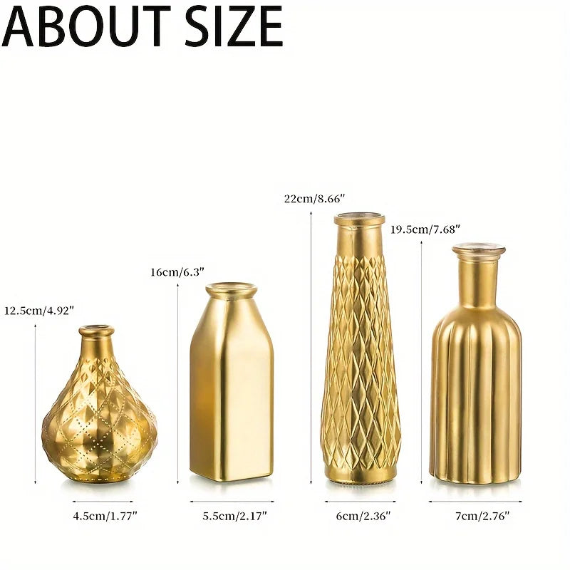 Cylindrical Gold Glass Vase, Gilded Finish