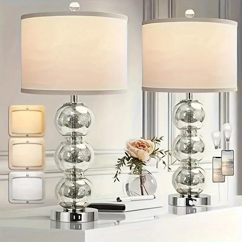 Set of 2 -27" Tall Glass Triple-Sphere Table Lamps
