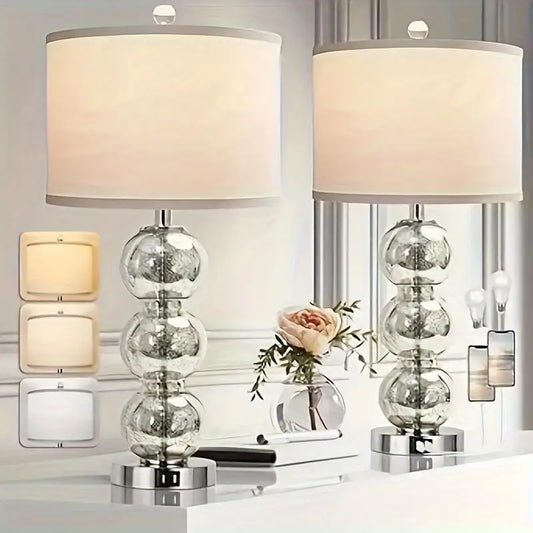 Set of 2 -27" Tall Glass Triple-Sphere Table Lamps