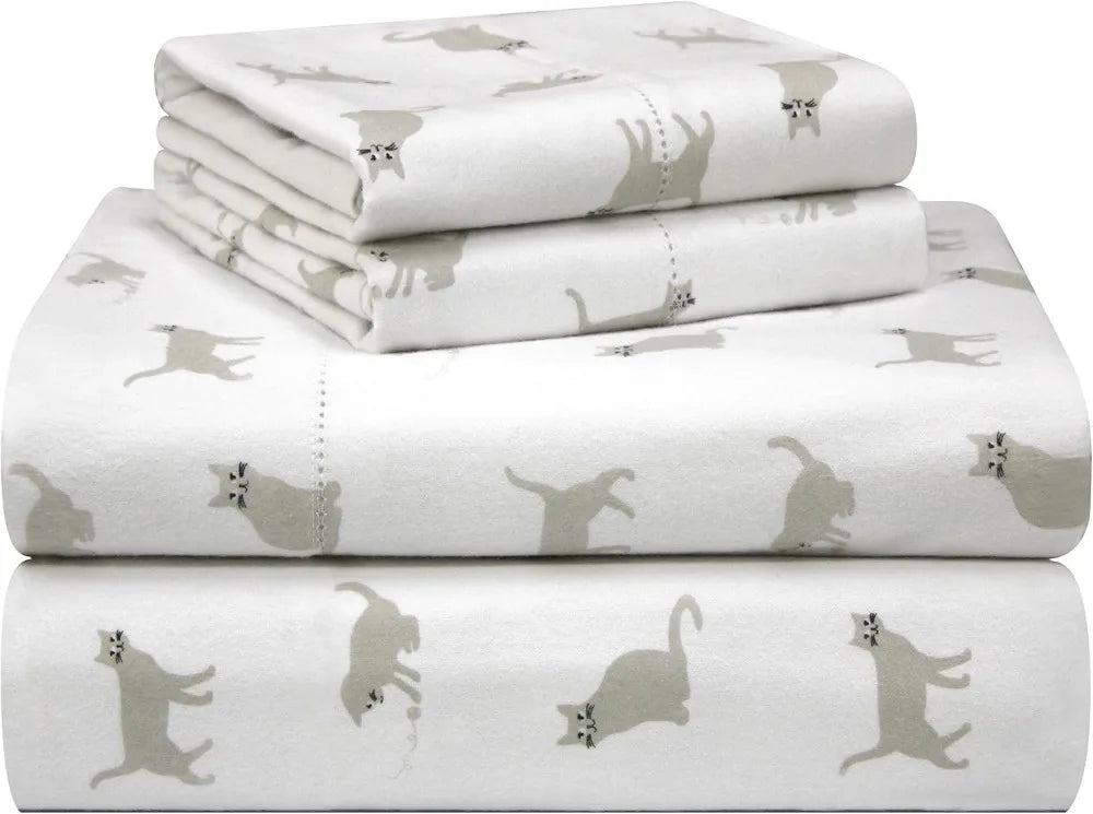 100% Cotton Printed Flannel Sheet Set, 4PCS Queen