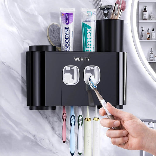 Wall Mounted Toothbrush Holder with Toothpaste Dispenser