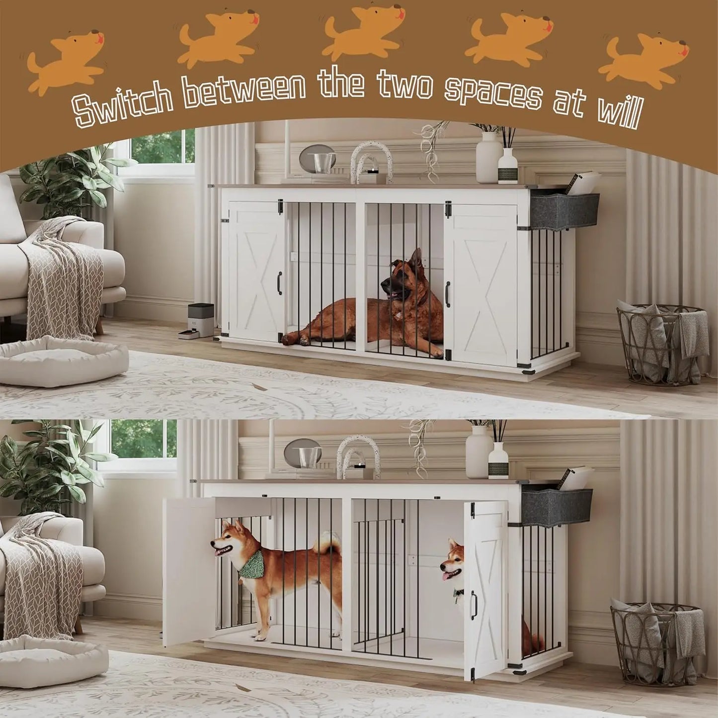 Extra-Large Wooden Dog Crate With Partition