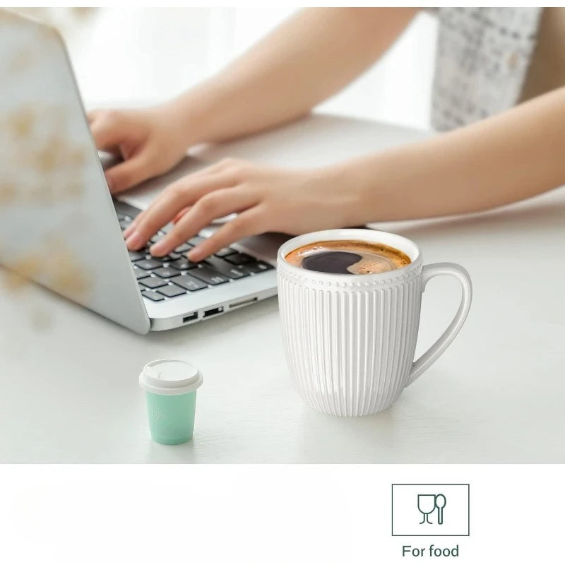 Set of 6, 16 Oz White Porcelain Mug Set