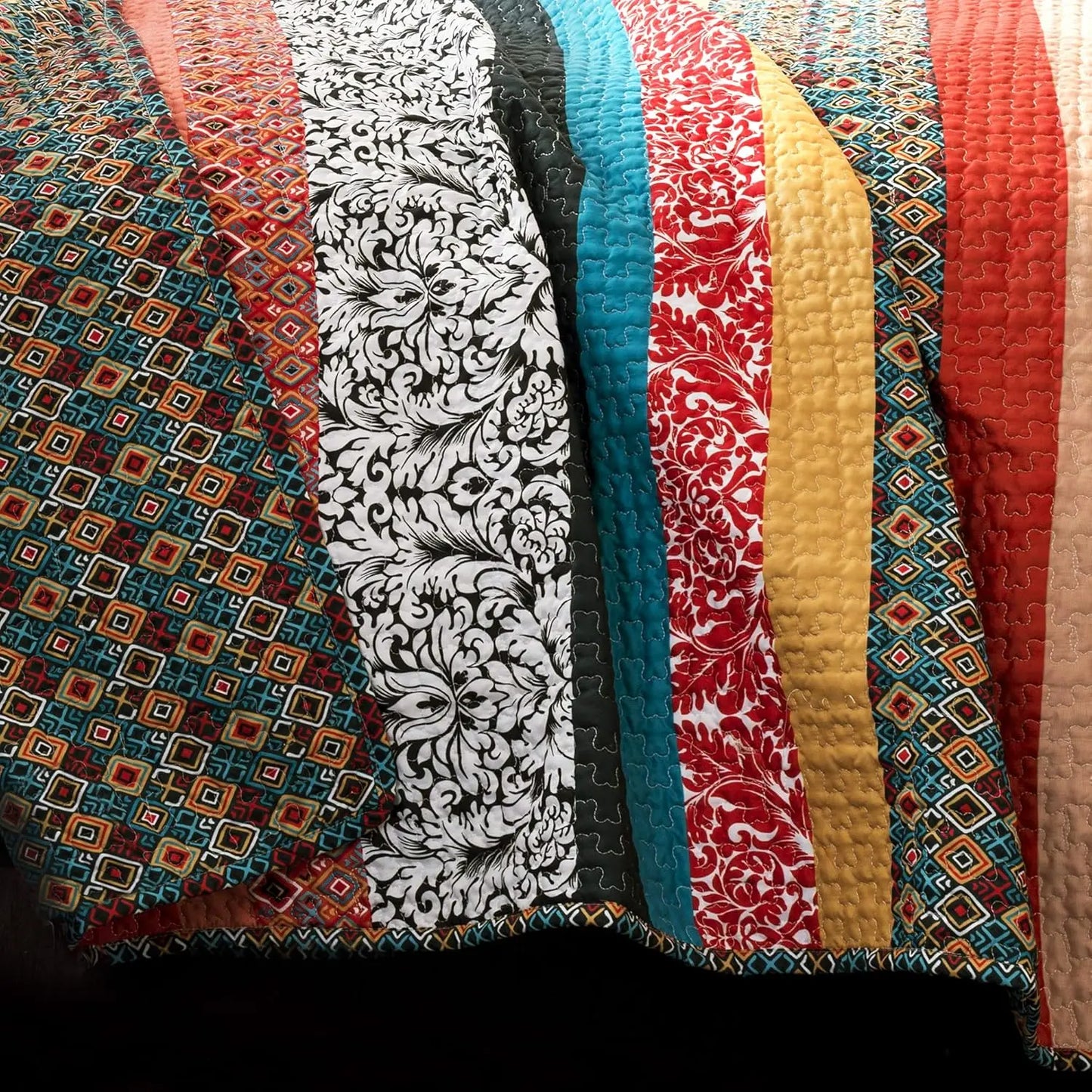 Boho Stripe Reversible Cotton Quilt 3-Piece Set